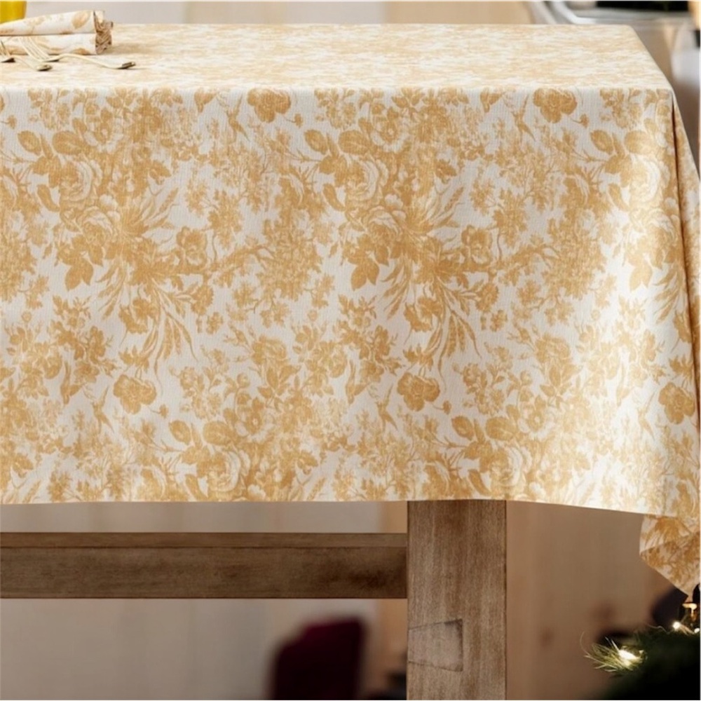 New Pottery Barn SORREL TOILE PRINT ORGANIC Tablecloth 70" x 126" Yellow